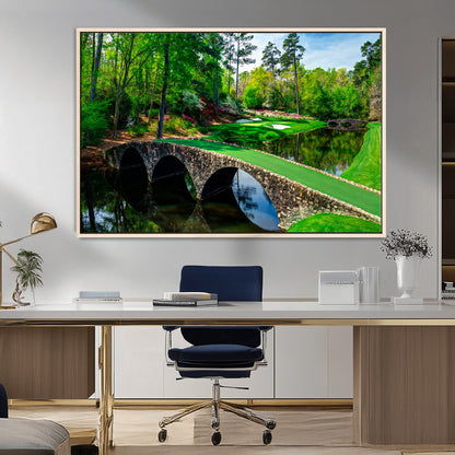 57655-MGV-FC-36X24_Natural-Golf Course Wall Art – Canvas Print Scenic Green Fairway Stone Bridge Water Reflection Landscape, Classic Sports Decor for Office,