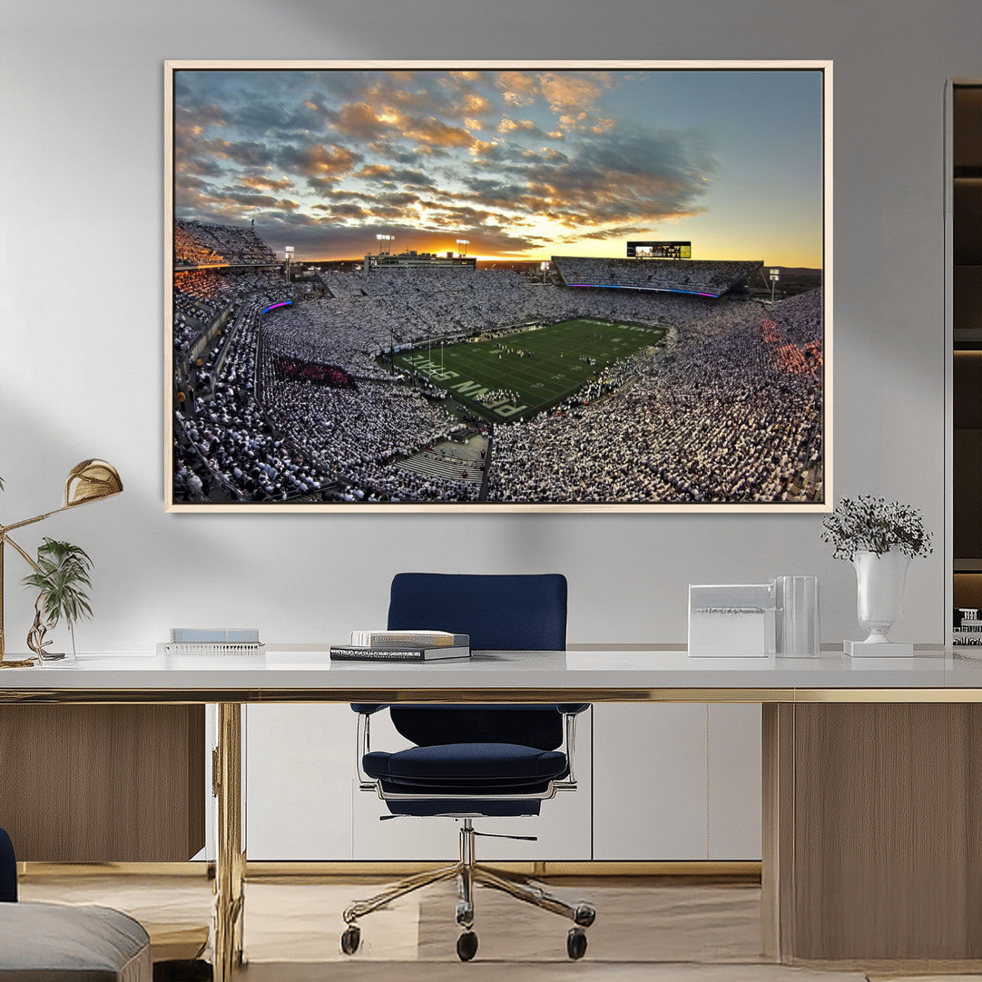 38807-MGV-FC-36X24_Natural-Beaver Stadium Wall Art Canvas Print, Framed Beaver Stadium Field Art Picture Print, Football Stadium Perfect Sport Room Decor