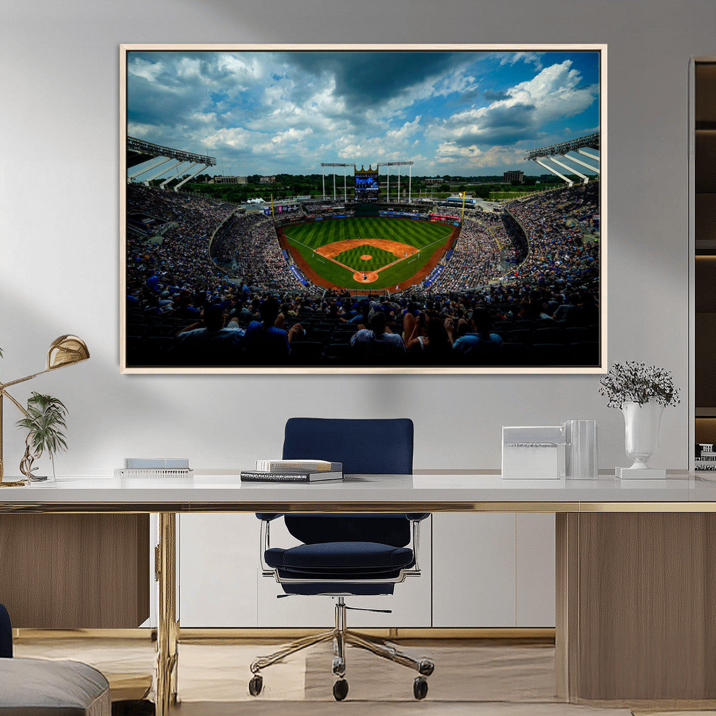 37127-MGV-CV-36X24-Kauffman Stadium Wall Art Canvas Print, Framed Kansas City Royals Field Art Picture Print, Baseball Stadium Perfect Sport Room