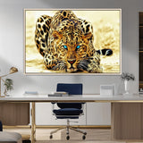 45281-MGV-FC-36X24_Natural-Blue Eye Leopard Wall Art Canvas Print, Framed Leopard Painting Art Picture Print, Big Cat Perfect Safari Wildlife Decor Artwork