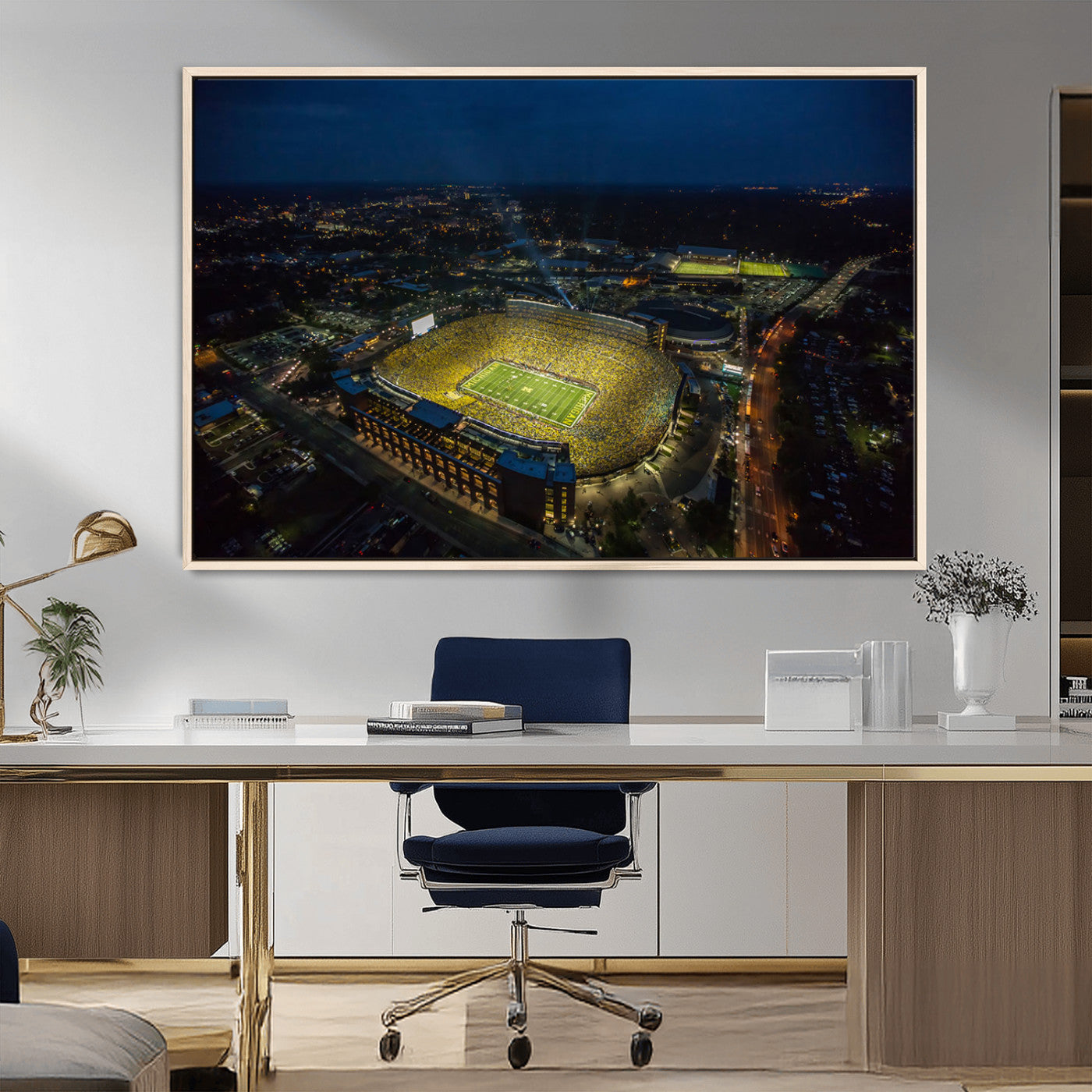 52519-MGV-CV-36X24-Michigan Football Stadium Wall Art Canvas Print, Framed Michigan Stadium Art Picture Print, Michigan Wolverines Field Perfect