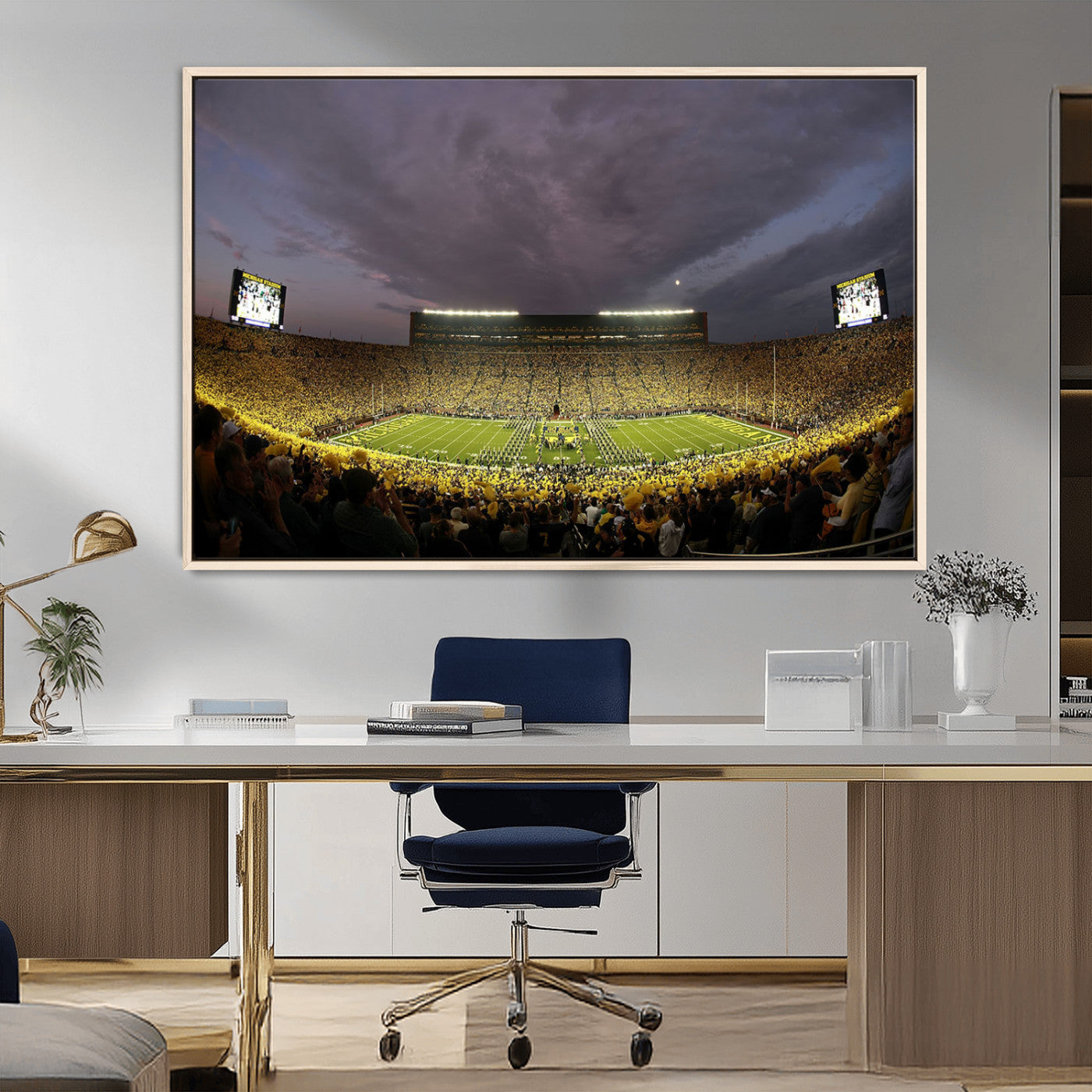 72404-MGV-CV-36X24-Michigan Wolverine Stadium Wall Art Canvas Print, Framed Michigan Stadium Art Picture Print, Football Stadium Perfect Sport Room