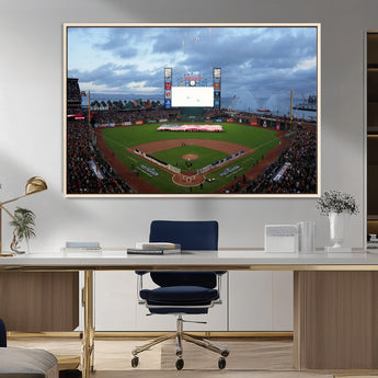 44631-MGV-CV-36X24-Oracle Park Stadium Wall Art Canvas Print, Framed San Francisco Giants Art Picture Print, Giants Stadium Field Perfect Sports Room