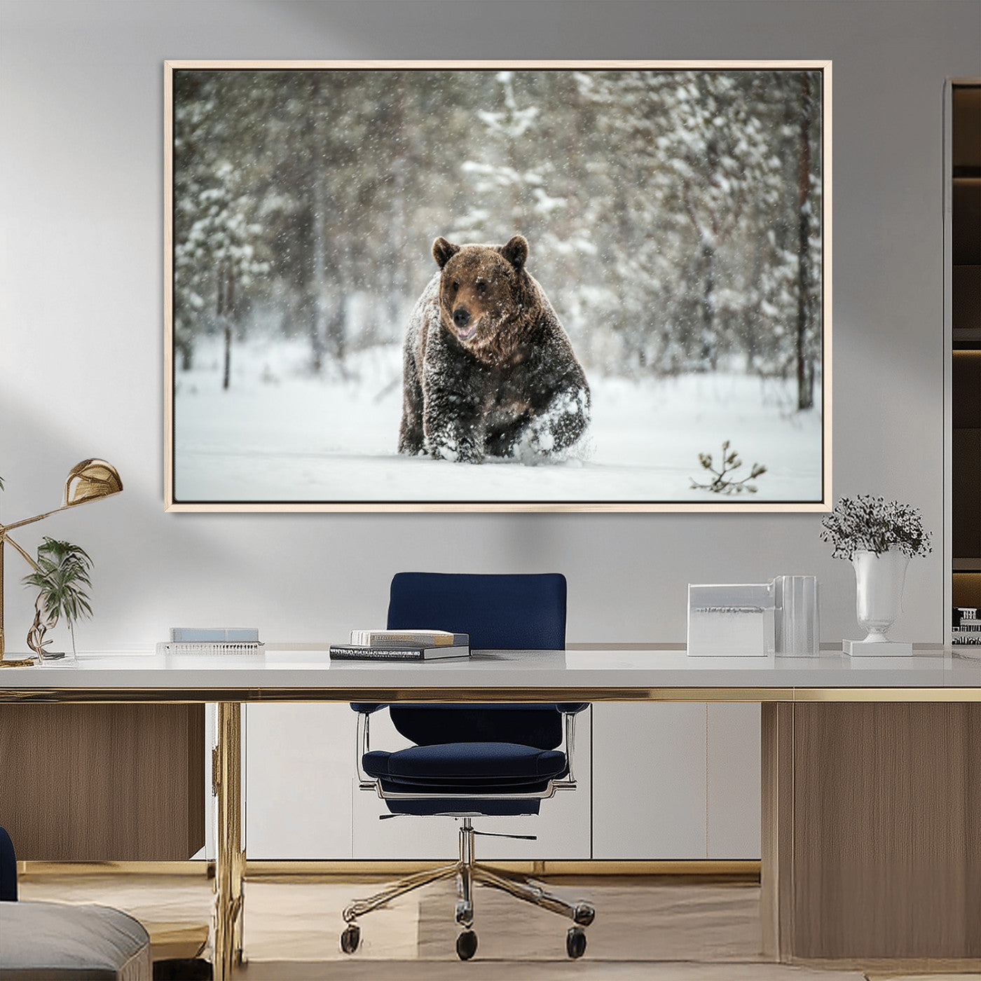 43350-MGV-FC-36X24_Natural-Wild Bear in Snow Wall Art – Majestic Wildlife Photography Print, Winter Forest Nature Decor for Cabin, Lodge, Rustic Home,