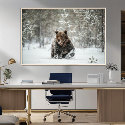 43350-MGV-FC-36X24_Natural-Wild Bear in Snow Wall Art – Majestic Wildlife Photography Print, Winter Forest Nature Decor for Cabin, Lodge, Rustic Home,