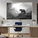 49504-MGV-FC-36X24_Natural-Black and White Grizzly Bear Wall Art – Wilderness Wildlife Painting, Rustic Mountain Cabin Decor, Monochrome Animal Print for