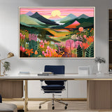 99638-MGV-CV-36X24-Sunset Meadow Wall Art – Panoramic Mountain Landscape with Wildflowers Canvas Print, Vibrant Nature Decor for Living Room, Bedroom