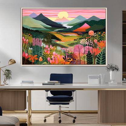 99638-MGV-CV-36X24-Sunset Meadow Wall Art – Panoramic Mountain Landscape with Wildflowers Canvas Print, Vibrant Nature Decor for Living Room, Bedroom