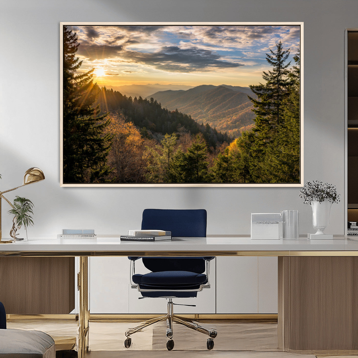 73692479-MGV-FC-36X24_Natural-Smoky Mountains Wall Art Canvas Print, Framed Forest Mountain Art Picture Print, Spring Mountain Perfect Spring Style Decor