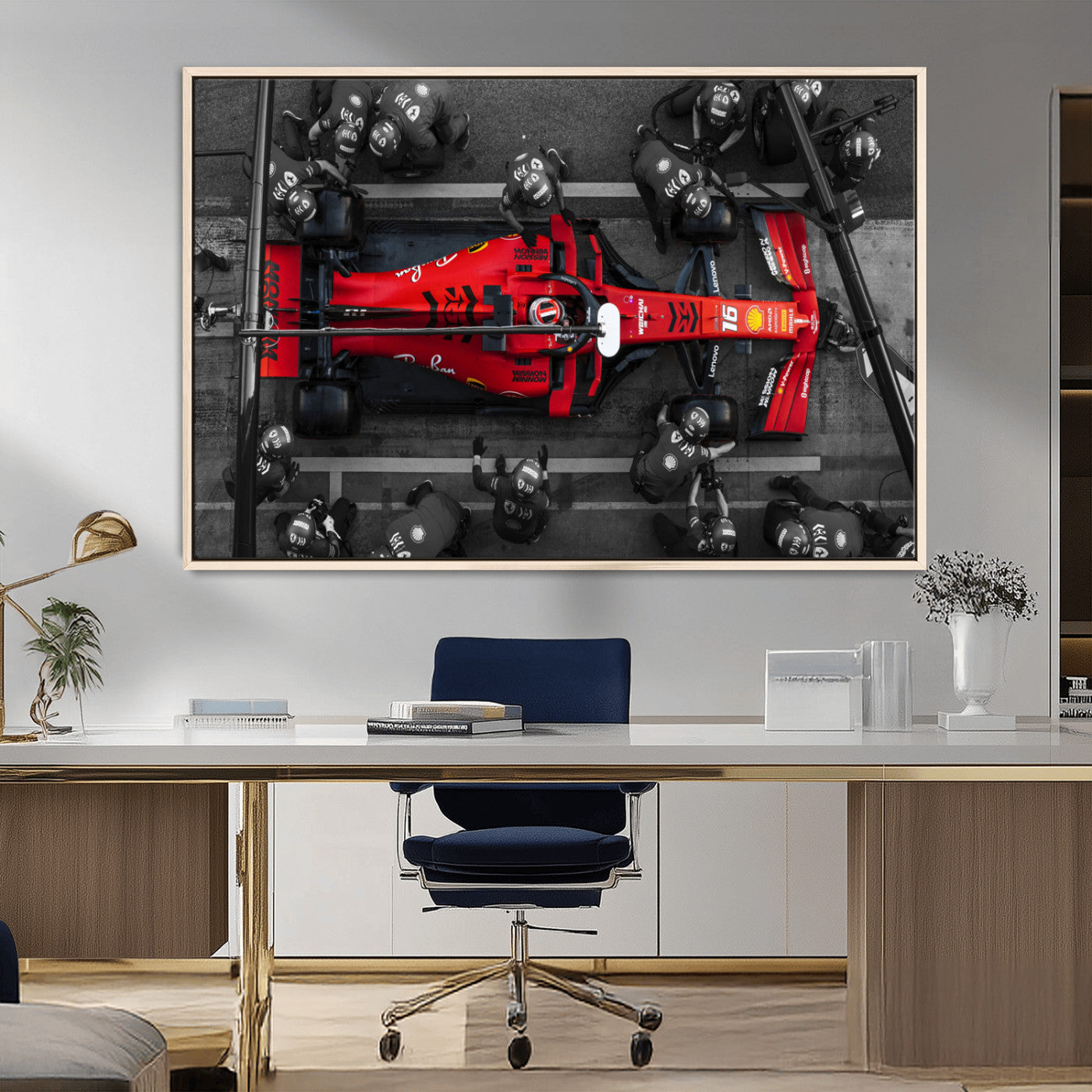 99356-MGV-FC-36X24_Natural-Ferrari Pit Stop Wall Art – Formula 1 Racing Car Canvas Print, Red Speed Machine Motorsport Decor for Office, Garage, Man Cave or