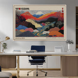 49228-MGV-FC-93X47-3P_Black-Kusama Wall Art – Vibrant Japanese Landscape Canvas Print, Modern Abstract Mountain and River Decor for Living Room, Office or Art