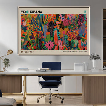 40791-MGV-FC-36X24_Natural-Kusama Inspired Wall Art – Vibrant Abstract Floral Jungle Canvas Print, Bold Pop Art Botanical Decor for Living Room, Bedroom, or