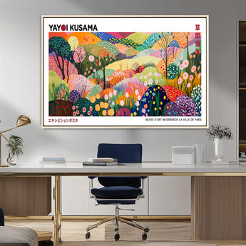 75201-MGV-FC-36X24_Natural-Yayoi Kusama Floral Wall Art – Vibrant Abstract Landscape Canvas Print, Modern Pop Art Poster for Living Room, Bedroom, or Gallery
