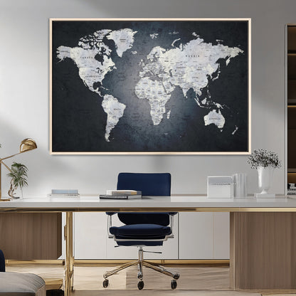 19124-MGV-FC-36X24_Natural-Modern World Map Wall Art – Black and White Canvas Print, Minimalist Global Map Decor for Office, Study, Bedroom or Living Room