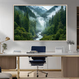 69453-MGV-FC-36X24_Natural-Mountain Forest Wall Art – Misty River and Evergreen Landscape Canvas Print, Nature Photography Poster for Living Room, Bedroom,