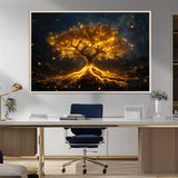 60194-MGV-FC-36X24_Natural-Glowing Tree Wall Art – Golden Roots Fantasy Canvas Print, Mystical Illuminated Tree Painting Poster for Living Room, Bedroom,
