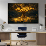59580-MGV-CV-36X24-Glowing Tree Wall Art – Golden Fantasy Nature Canvas Print, Mystical Illuminated Tree Painting Poster for Living Room, Bedroom,