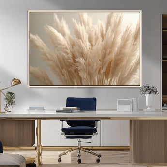 50300-MGV-CV-36X24-Pampas Grass Wall Art Canvas Print, Framed Minimalist Pampas Grass Art Picture Print, Beige Pampas Grass Perfect Minimalist Boho