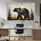 83875-MGV-CV-36X24-Sunset Bear Wall Art – Rustic Wildlife Canvas Print with Forest Silhouette, Cabin Lodge Decor for Living Room or Office