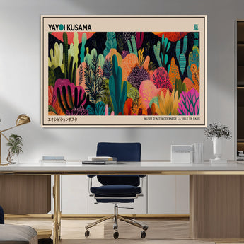 45711-MGV-CV-36X24-Yayoi Kusama Wall Art Canvas Print, Framed Abstract Yayoi Kusama Art Picture Print, Japanese Wabi Sabi Perfect Modern Abstract