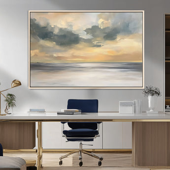 45544-MGV-CV-36X24-Ocean Sunset Wall Art – Serene Seascape Canvas Print with Golden Sky and Calm Water, Coastal Beach Artwork for Living Room,