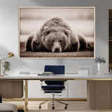 20611-MGV-FC-36X24_Natural-Grizzly Bear Wall Art – Majestic Wildlife Sepia Canvas Print, Rustic Nature Animal Artwork for Cabin, Lodge, Living Room, Bedroom,