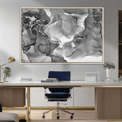 15911-MGV-FC-36X24_Natural-Black and White Abstract Wall Art – Modern Ink Swirl Canvas Print, Minimalist Contemporary Painting for Living Room, Bedroom,