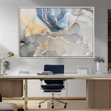 18176-MGV-FC-36X24_Natural-Abstract Fluid Wall Art – Modern Marble Ink Canvas Print with Blue, Gold, and Gray Tones, Contemporary Minimal Artwork Decor for