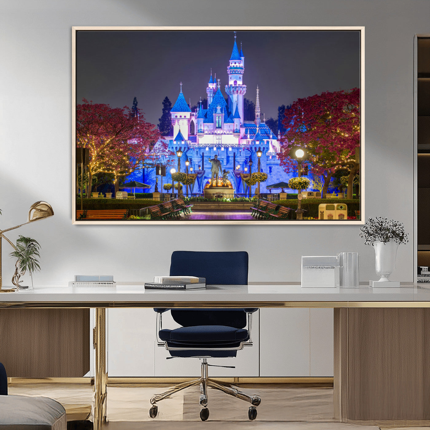 66710-MGV-CV-36X24-Enchanted Castle Wall Art – Magical Night Scene Canvas Print with Glowing Lights, Fantasy Architecture Artwork for Living Room,
