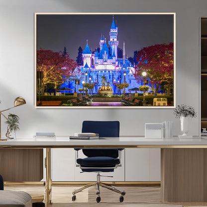 66710-MGV-CV-36X24-Enchanted Castle Wall Art – Magical Night Scene Canvas Print with Glowing Lights, Fantasy Architecture Artwork for Living Room,
