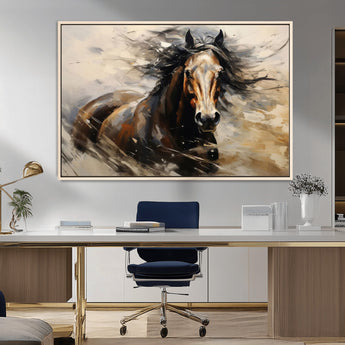53001-MGV-CV-36X24-Wild Horse Wall Art – Majestic Stallion Canvas Print with Flowing Mane, Rustic Western Style Painting for Living Room, Office or