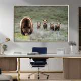 65087B-MGV-FC-36X24_Natural-Bear Family Wall Art – Wildlife Canvas Print Featuring Mother Bear with Cubs in Nature, Rustic Animal Artwork for Living Room,