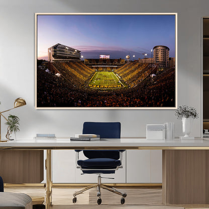 82557-MGV-CV-36X24-College Football Stadium Wall Art – Panoramic Sunset Canvas Print with Marching Band and Game Day Crowd, Sports Artwork for Man