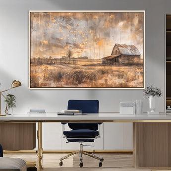 FARM2-MGV-FC-36X24_Natural-Rustic Farmhouse Wall Art Canvas Print, Framed Old Barn Art Picture Print, Southwestern Farmhouse Perfect Rustic Decor Artwork