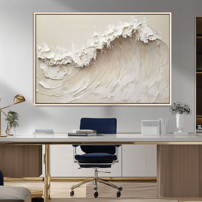 45175-MGV-CV-36X24-Textured Wave Wall Art Canvas Print, Framed Minimal Seascape Art Picture Print, Elegant Wave Perfect Modern Coastal Decor Artwork