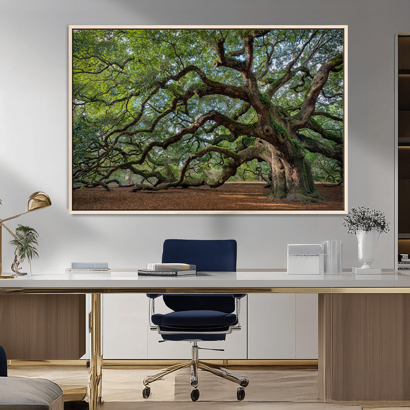 MGV-FC-36X24 - Historic Tree Wall Art Canvas Print, Framed Mossy Tree Art Picture Print, Twisted Branches Perfect Nature Southern Decor Artwork