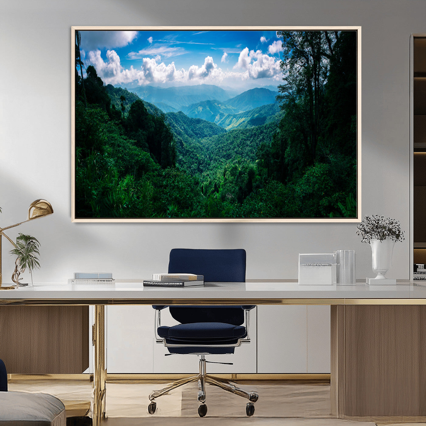 74439378-MGV-FC-36X24_Natural-Tropical Jungle Wall Art Canvas Print, Framed Lush Valley Art Picture Print, Forest Mountains Perfect Tropical Wilderness Decor