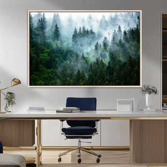 17393683-MGV-FC-36X24_Natural-Misty Forest Art Wall Art Canvas Print, Framed Foggy Mountain Art Art Picture Print, Scenic Wall Print Perfect Decor Artwork