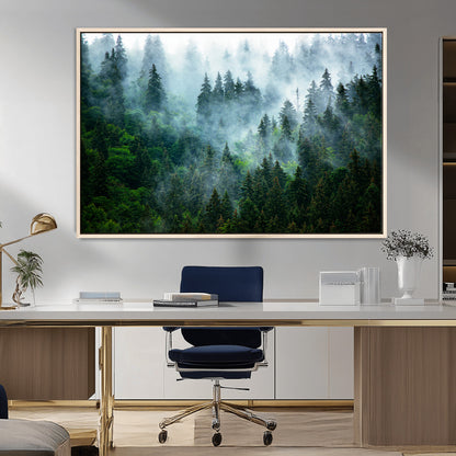 17393683-MGV-FC-36X24_Natural-Misty Forest Art Wall Art Canvas Print, Framed Foggy Mountain Art Art Picture Print, Scenic Wall Print Perfect Decor Artwork