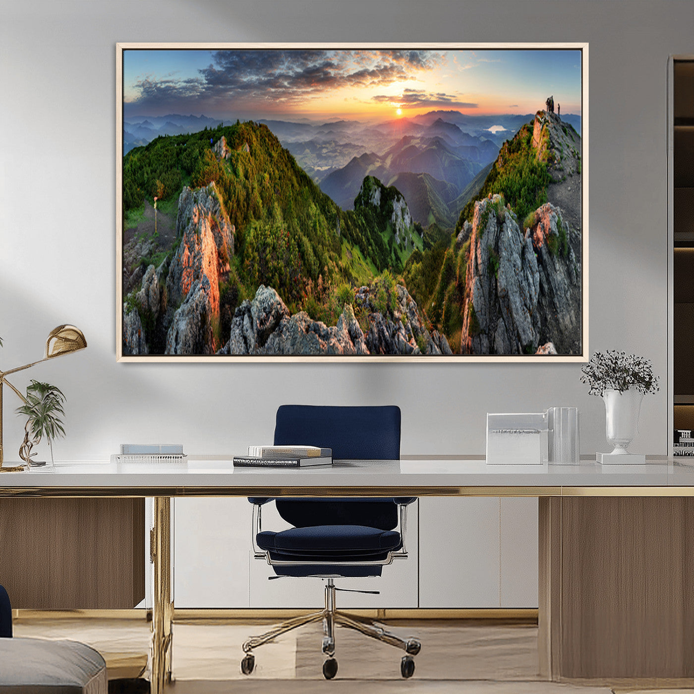 51582565-MGV-FC-36X24_Natural-Mountain Sunrise Panorama Wall Art – Scenic Landscape Canvas Print, Hiking Adventure Nature Photography, Large Mountain Range Wall