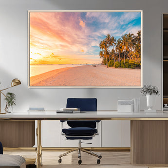 41542880-MGV-FC-36X24_Natural-Tropical Beach Wall Art Canvas Print, Framed Palm Trees Art Picture Print, Sunset Shore Perfect Tropical Coastal Decor Artwork