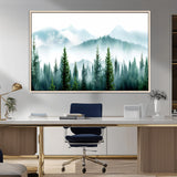16716676-MGV-FC-36X24_Natural-Pine Forest Wall Art Canvas Print, Framed Misty Mountains Art Picture Print, Foggy Trees Perfect Moody Forest Decor Artwork
