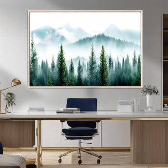 16716676-MGV-FC-36X24_Natural-Pine Forest Wall Art Canvas Print, Framed Misty Mountains Art Picture Print, Foggy Trees Perfect Moody Forest Decor Artwork