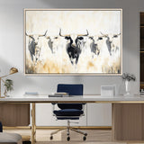 40397799-MGV-CV-36X24-Texas Longhorn Wall Art Canvas Print, Framed Rustic Herd Art Picture Print, Western Bull Perfect Neutral Western Decor Artwork