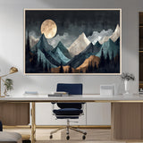 11060882-MGV-CV-36X24-Moonlit Mountains Wall Art Canvas Print, Framed Forest Silhouette Art Picture Print, Night Landscape Perfect Modern Forest Decor
