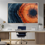 57732250-MGV-CV-36X24-Tree Ring Abstract Wall Art – Blue Orange Wood Grain Canvas Print, Modern Rustic Nature Artwork for Living Room, Office,