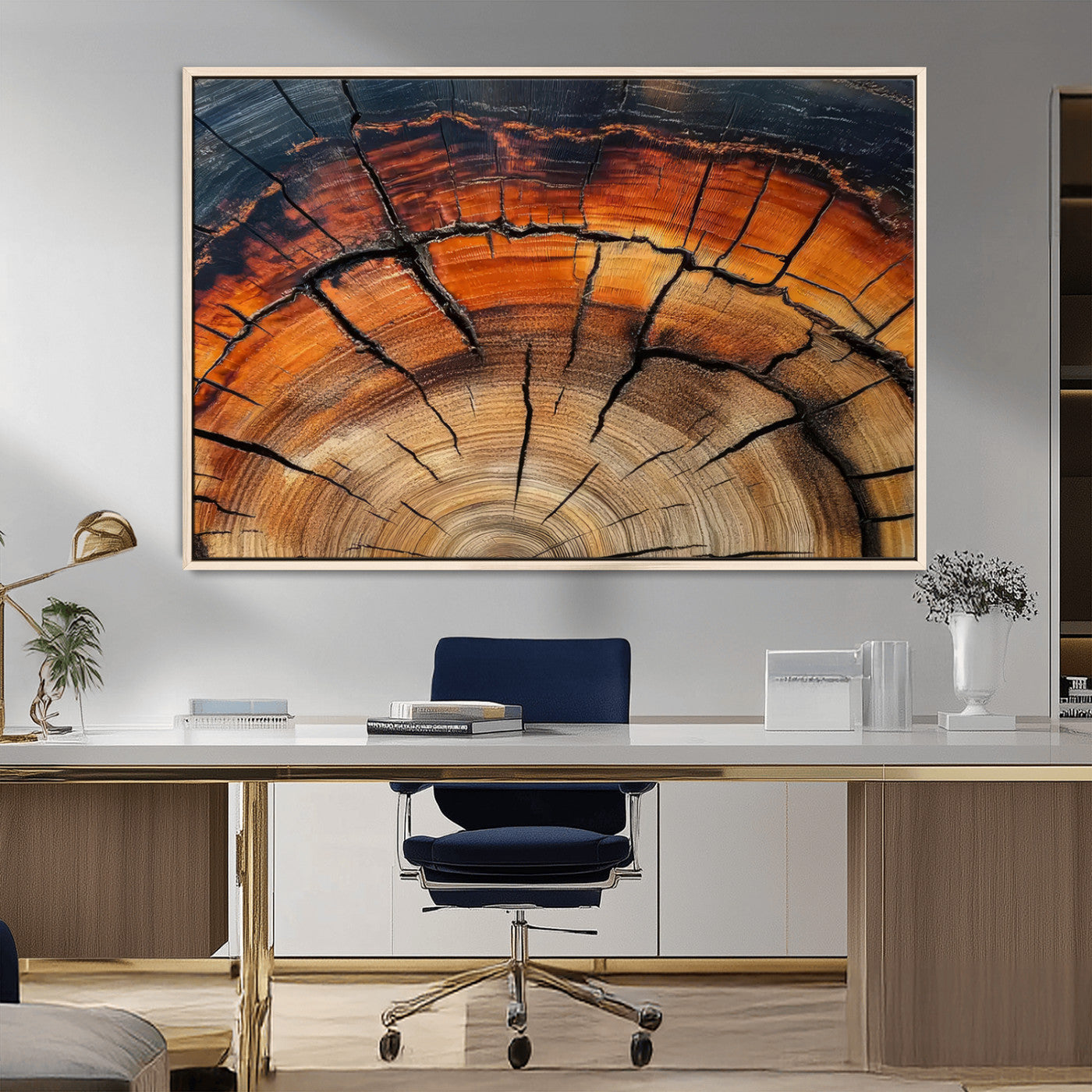 65909987-MGV-FC-36X24_Natural-Rustic Tree Ring Wall Art – Nature Inspired Wooden Texture Canvas Print, Modern Abstract Artwork for Living Room, Bedroom, Office