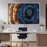 60099360-MGV-CV-36X24-Blue Tree Ring Wall Art – Rustic Wood Grain Canvas Print, Modern Abstract Artwork with Natural Texture for Living Room, Bedroom,