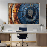 45268471-MGV-FC-36X24_Natural-Blue Tree Ring Wall Art – Rustic Wood Cross Section Canvas Print, Modern Abstract Nature Decor for Living Room, Office, or Cabin