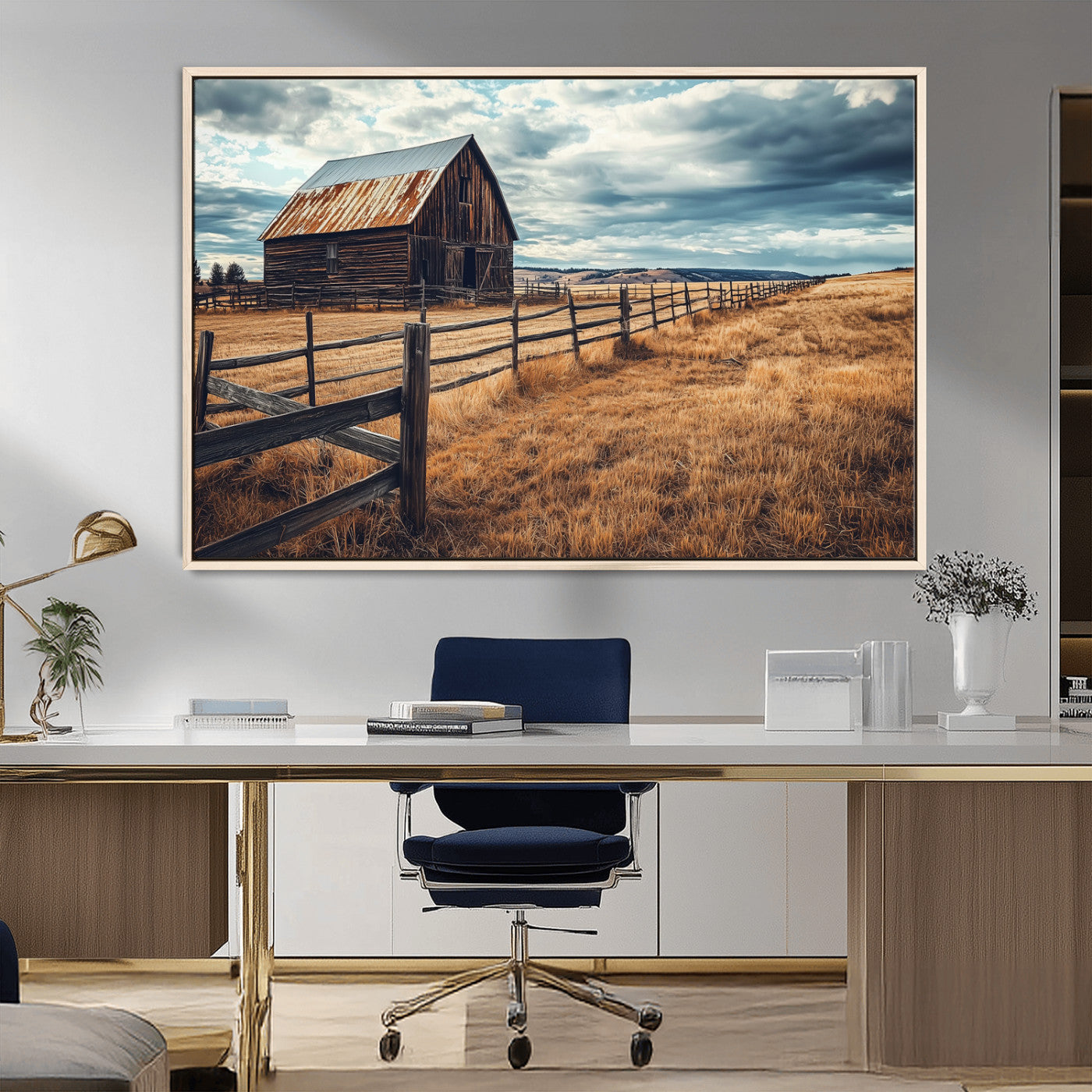 69356982-MGV-CV-36X24-Old Barn Wall Art Canvas Print, Framed Rustic Fence Art Picture Print, Wooden Farmhouse Perfect Rustic Farmhouse Decor Artwork
